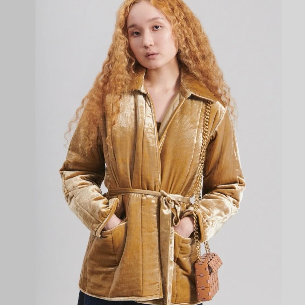 Rachel Comey Herald Gold Silk Velvet Blend Belted Coat Jacket NWT